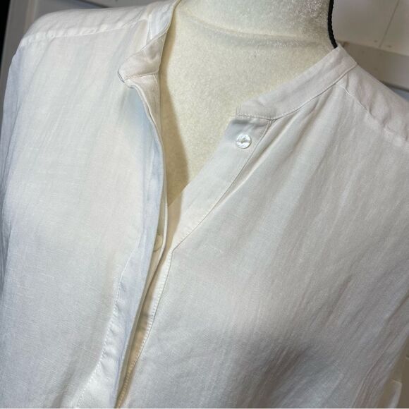 Zara White Button-Up Linen Blouse Size Small - Picture 6 of 14